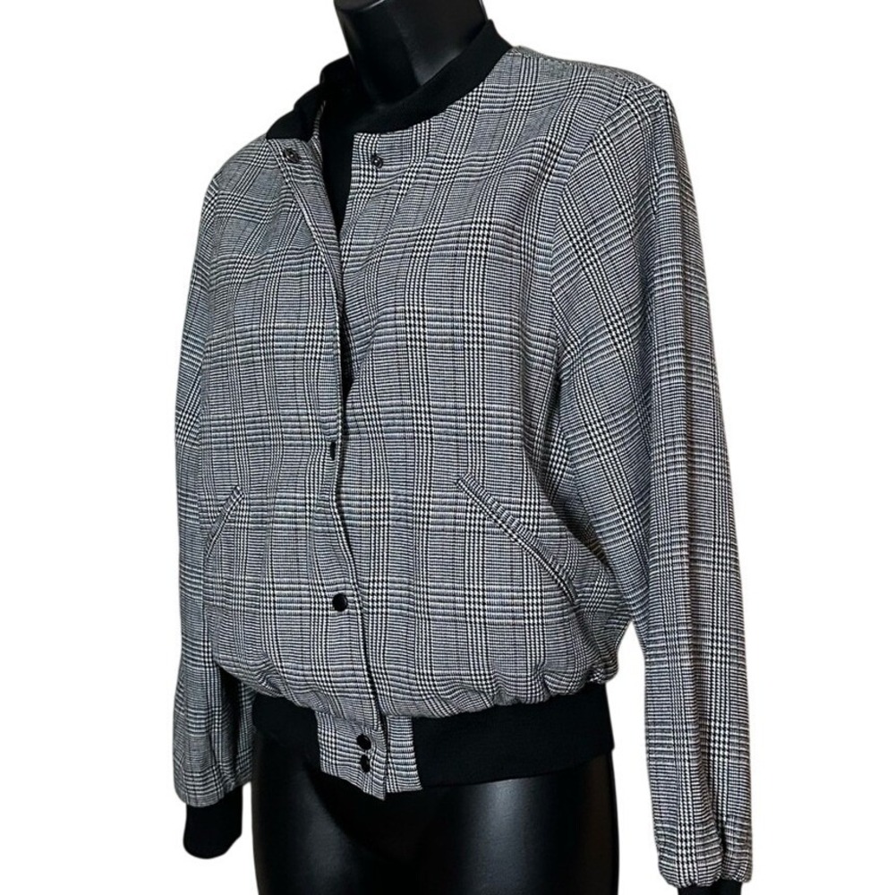 Women's Black and Gray Plaid Light-Weight Bomber Style Jacket